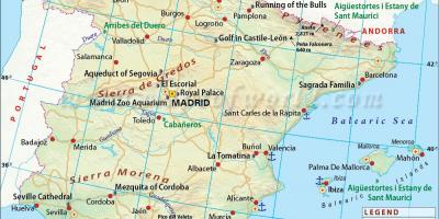 Map of Spain showing major cities