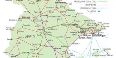 Map of train routes in Spain