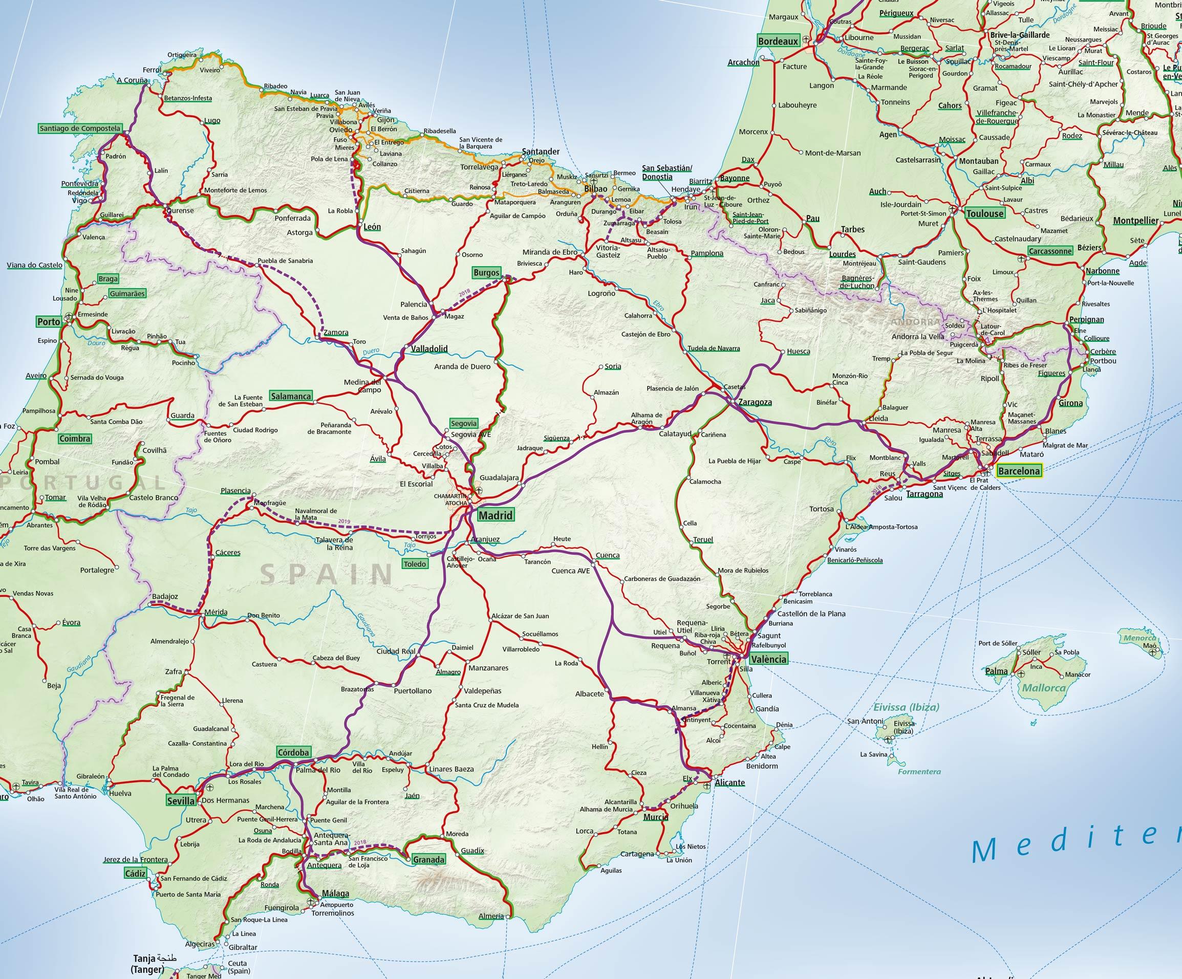 spain train travel map