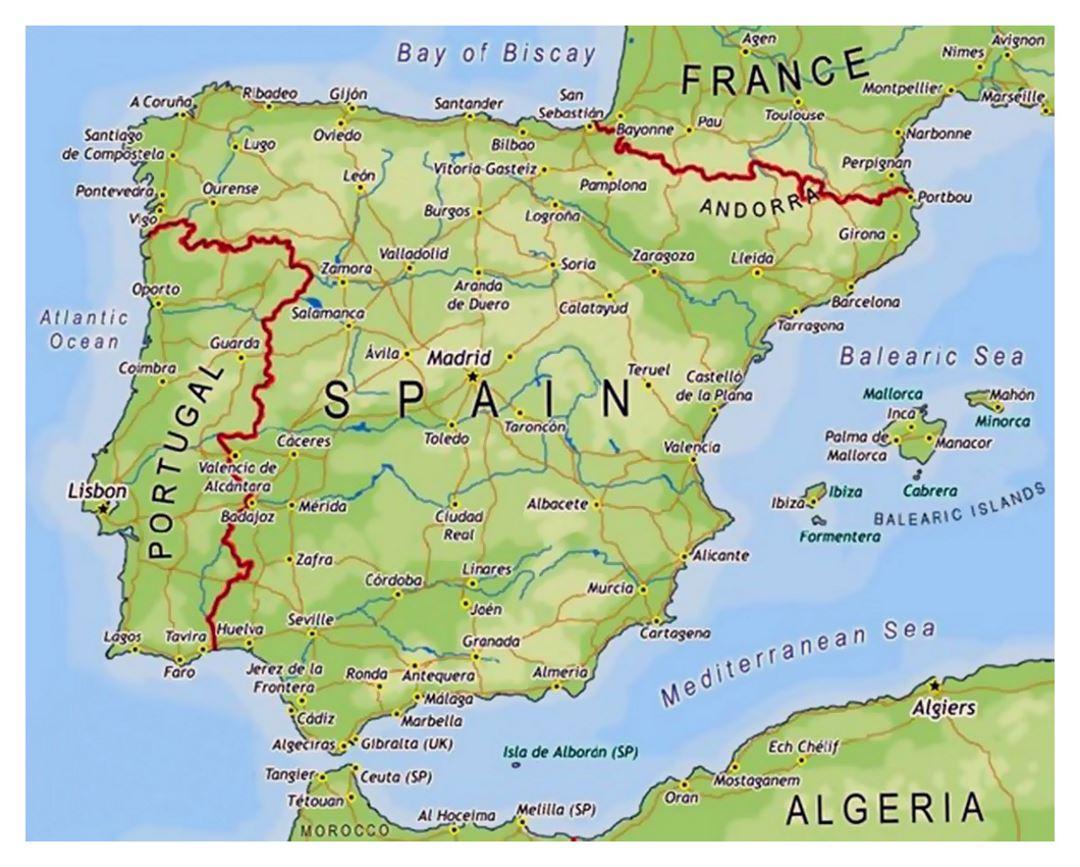 Areas of Spain map - Small map of Spain (Southern Europe - Europe)