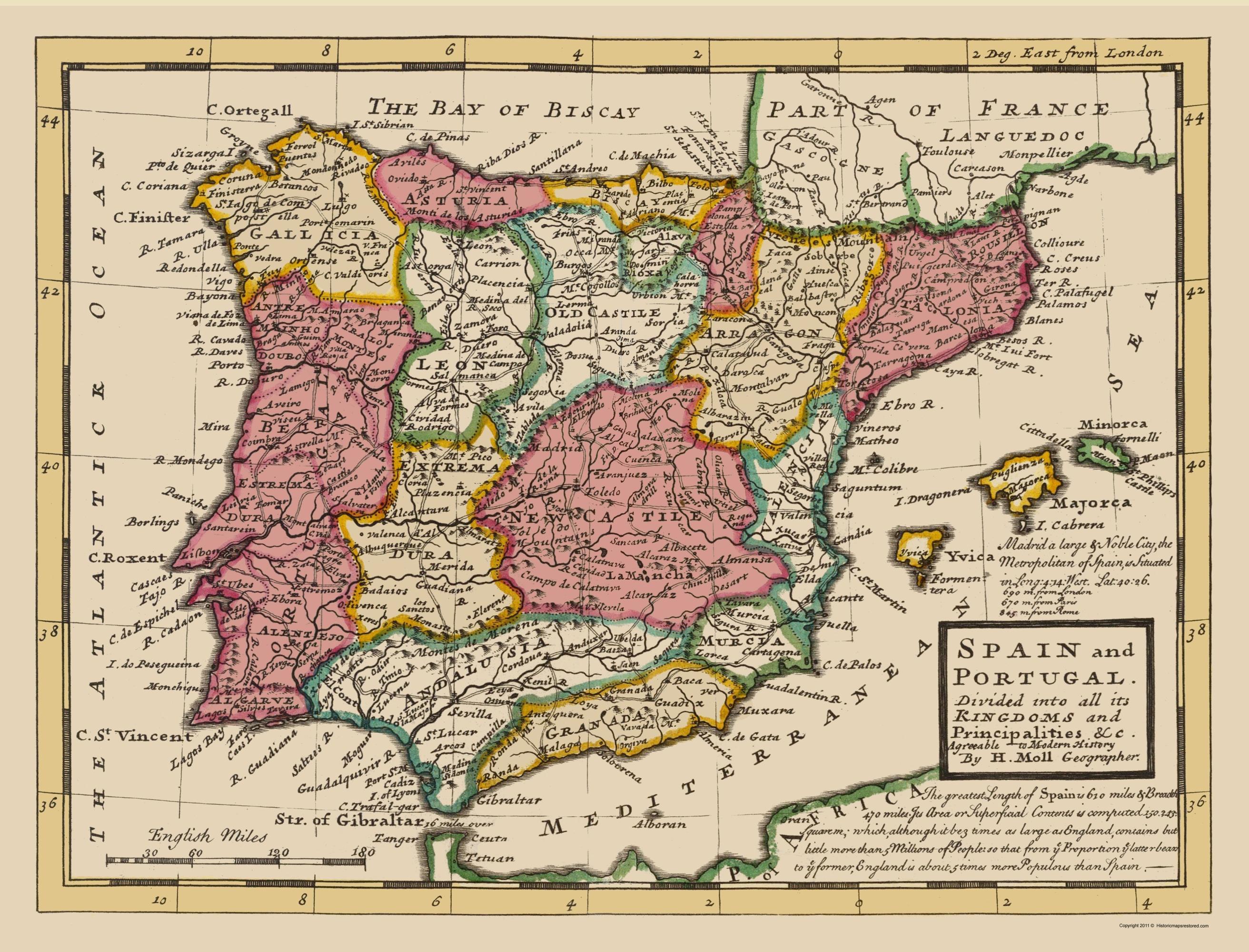 Old map of Spain - Ancient Spain map (Southern Europe - Europe)