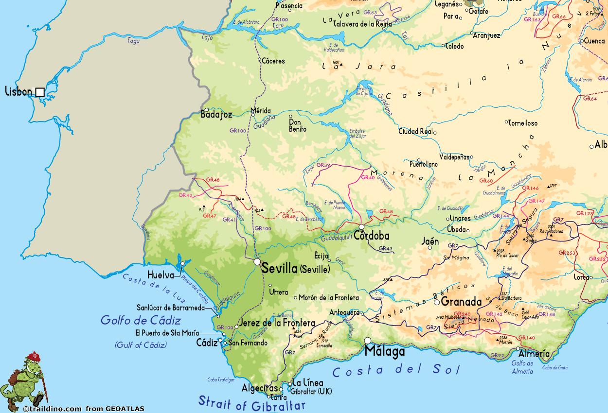 Map Of South West Coast Of Spain Map of south west Spain   Map of south west coast of Spain 