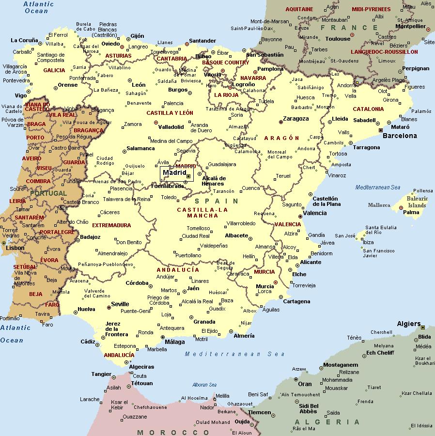 Map Of Spain With Cities 