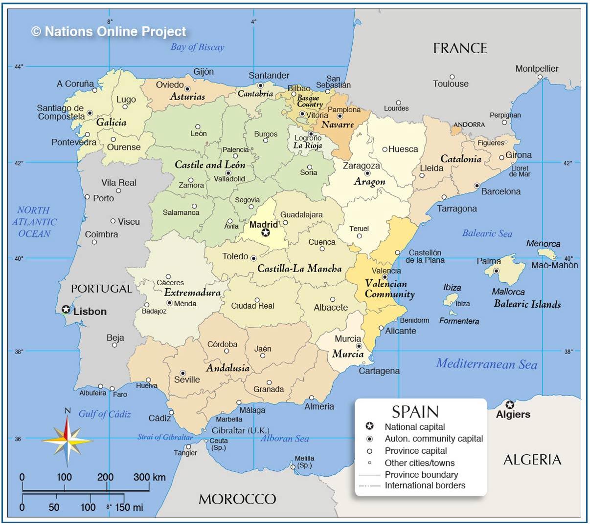 Political Map Of Spain Map Of Spain Political Southern Europe Europe   Political Map Of Spain 