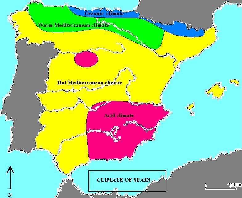 Spain climate map Map of Spain climate (Southern Europe Europe)