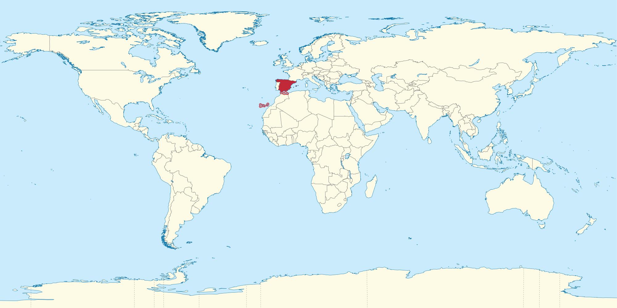 Spain Country In World Map World Map With Spain Highlighted