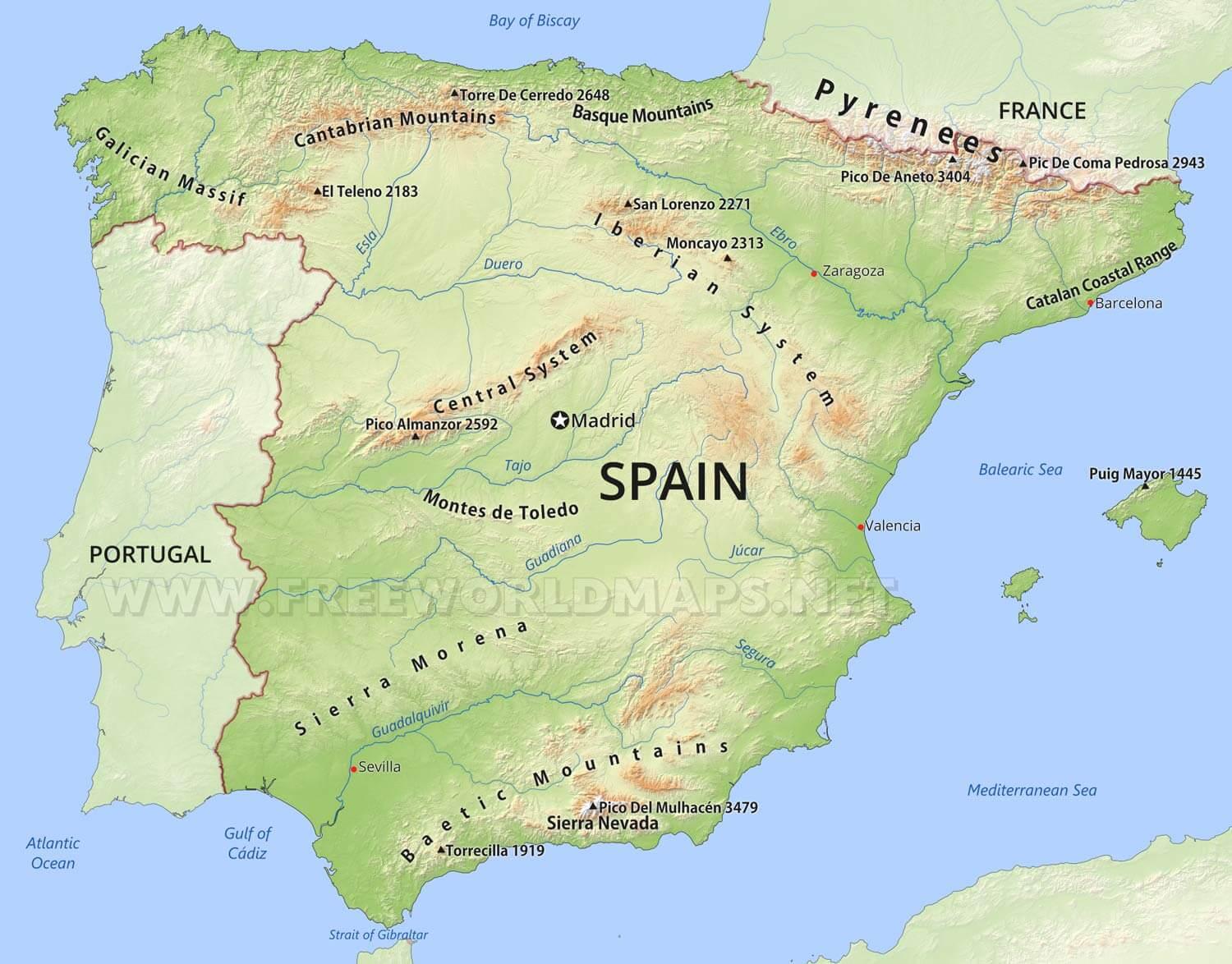 Spain Mountains Map 