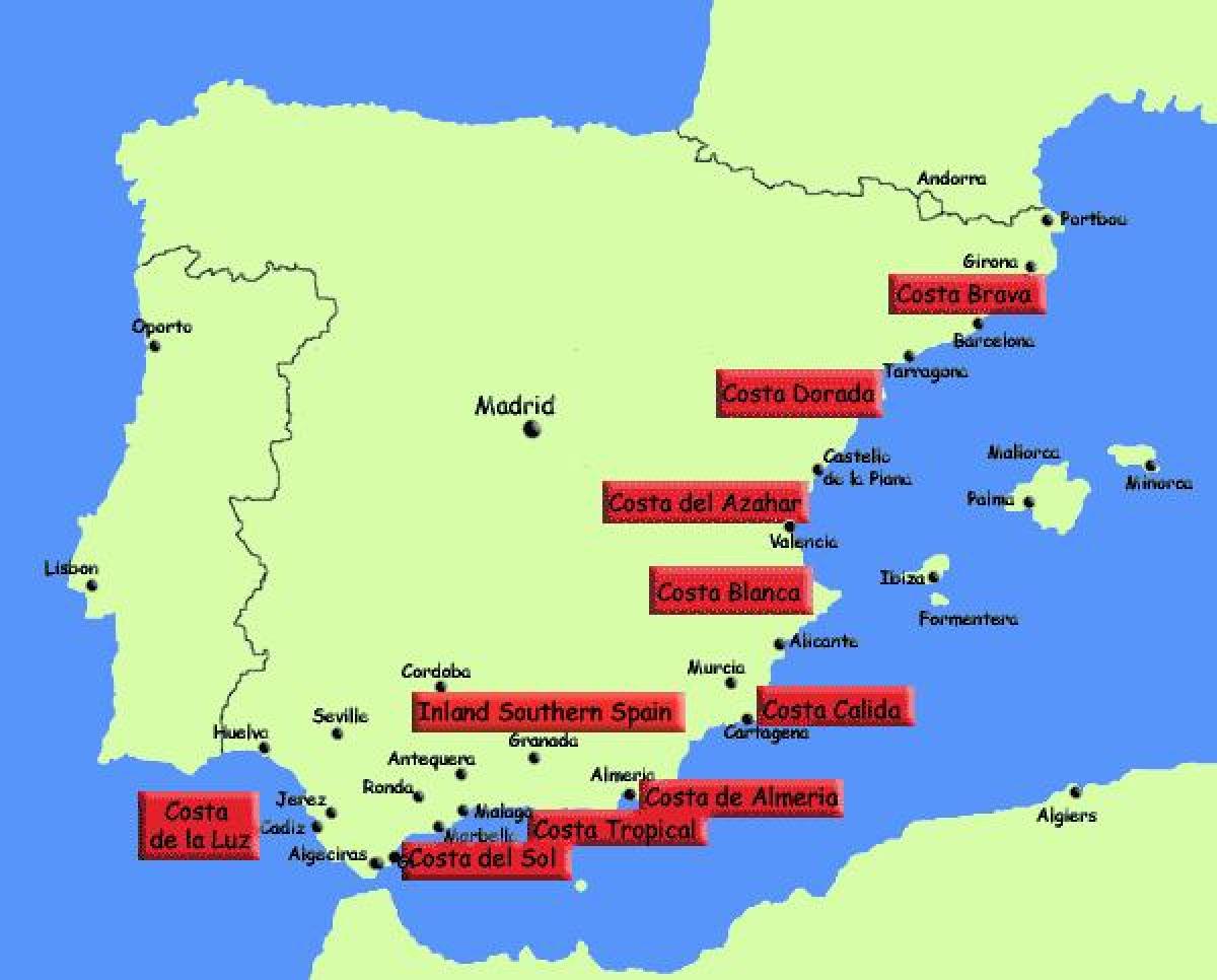 Map Of Costa Brava Resorts Spain Map Of Southern Spain Resorts - Map Of Southern Spain Holiday Resorts  (Southern Europe - Europe)