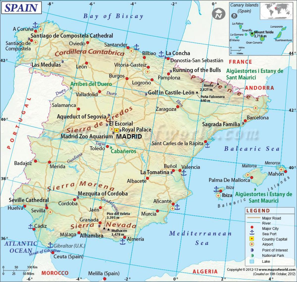 map of Spain showing major cities