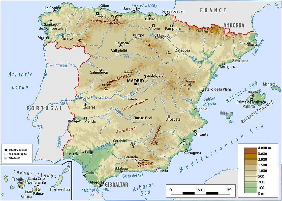 physical map Spain