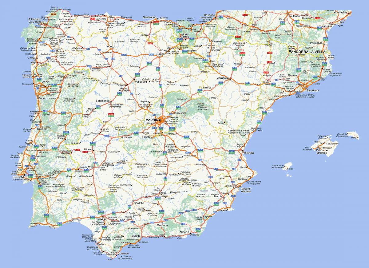 road map of Spain with cities