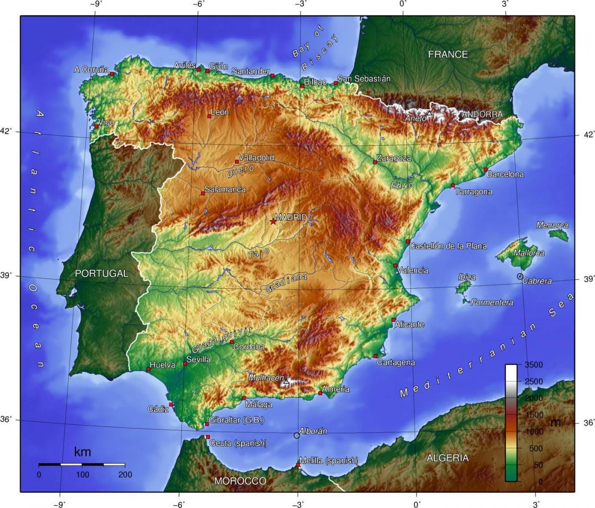 map of Spain elevation
