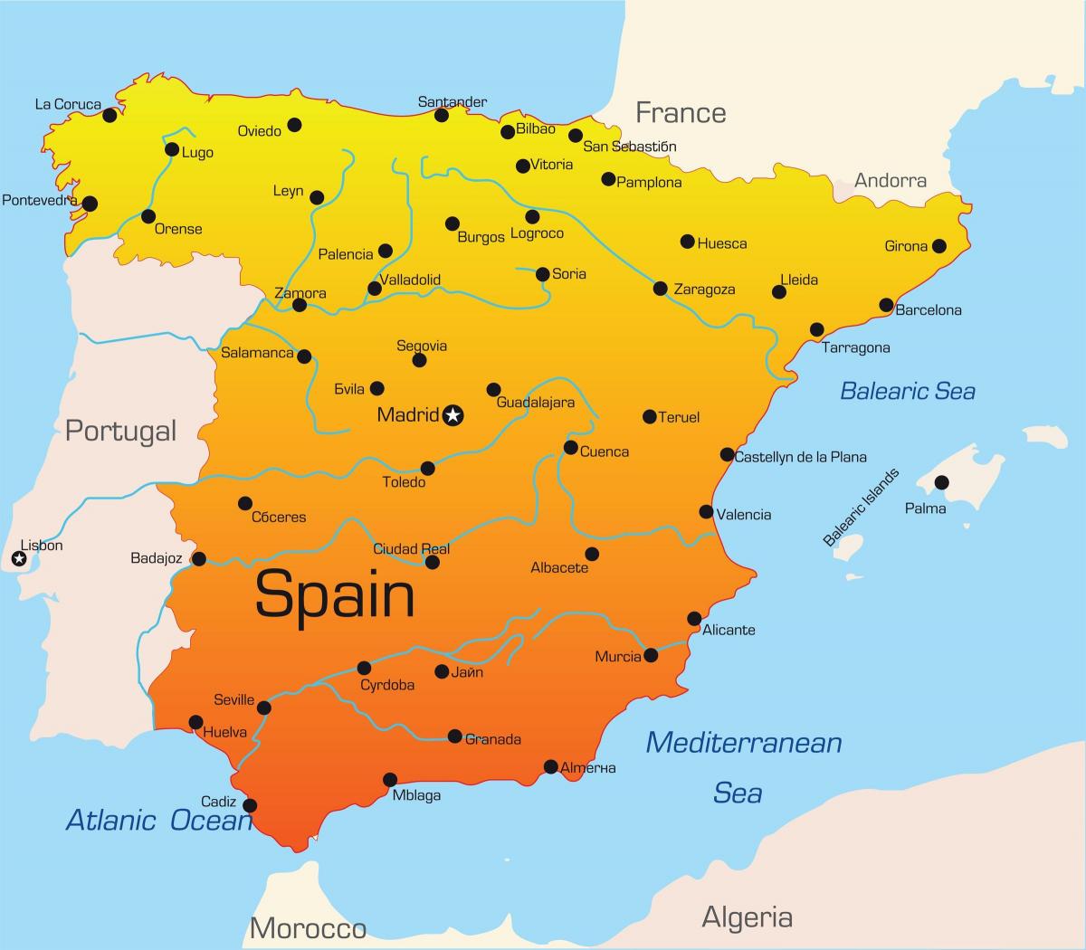 holiday destinations in Spain map