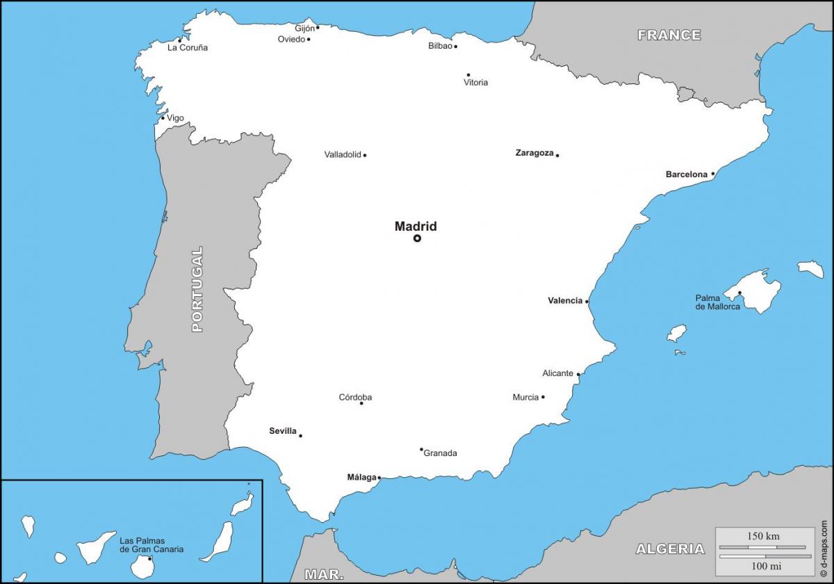 Spain main cities map Map of Spain main cities (Southern Europe Europe)