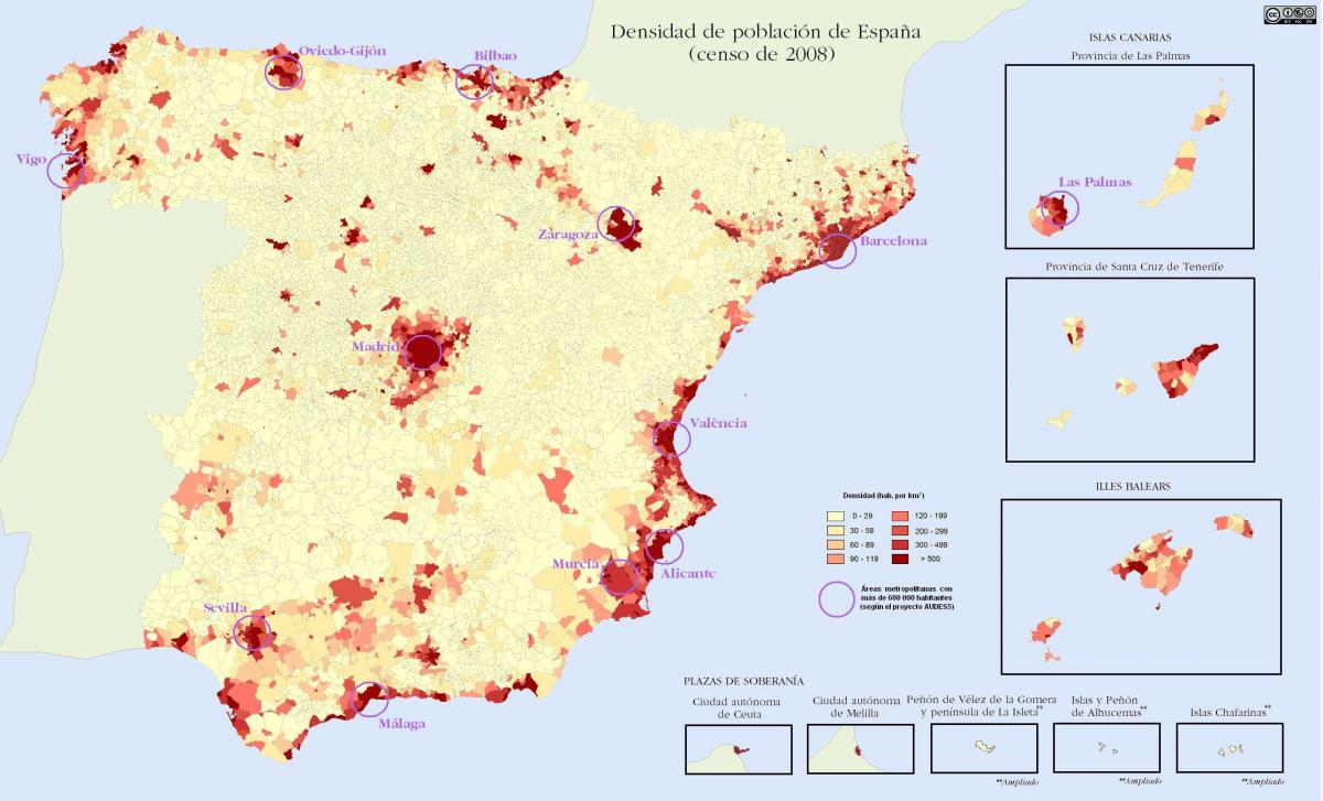 Spain population density map