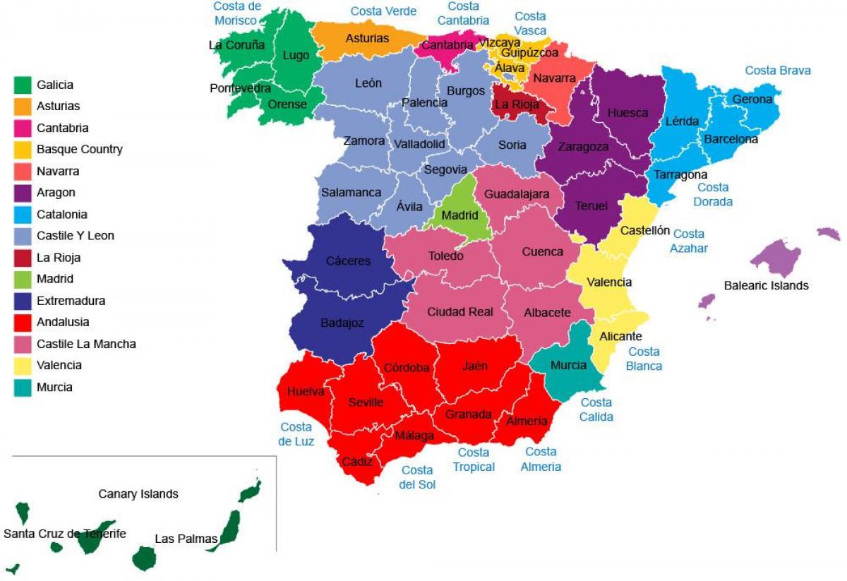 Spain Provinces Map Spain Map Regions Provinces Southern Europe Europe