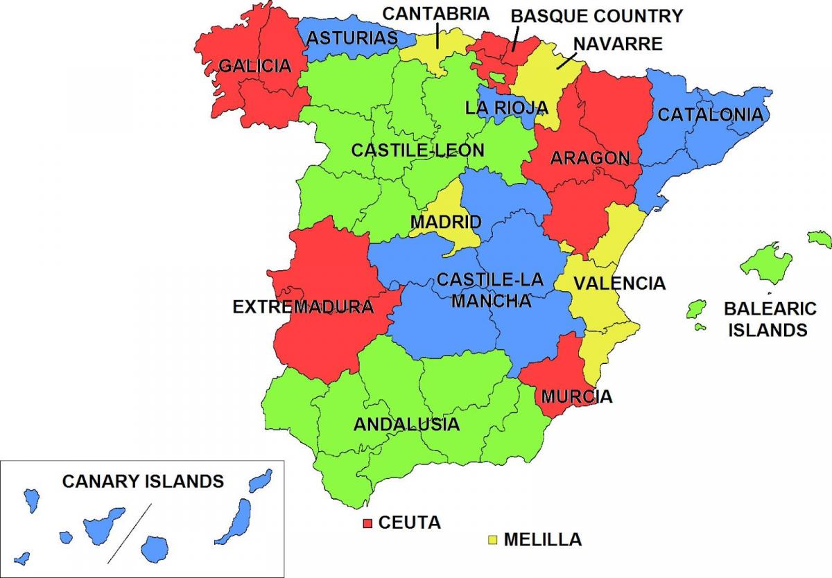 map of Spain and regions