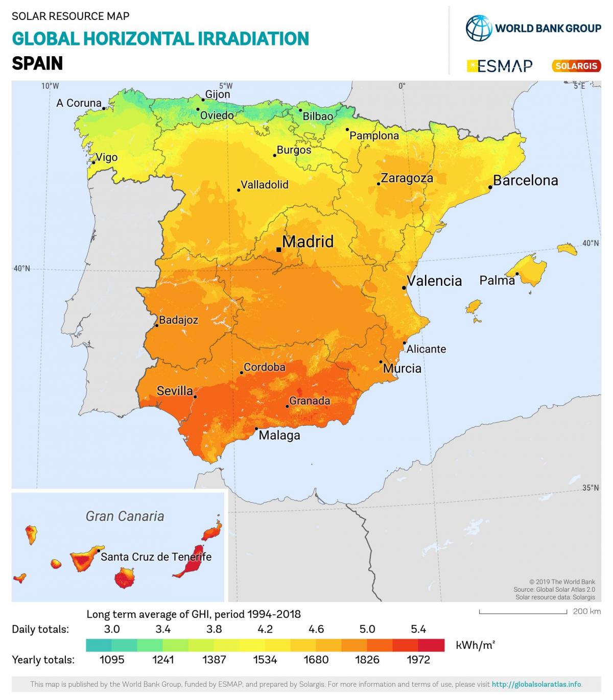 map of Spain sunshine