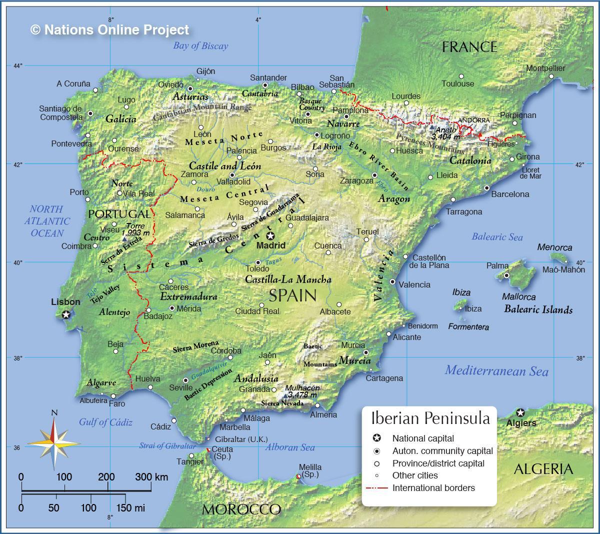 map of Spain topographic